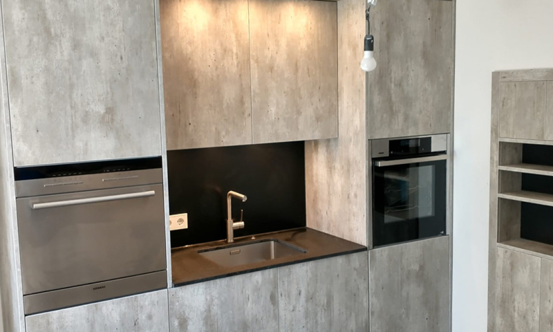 Einbauküche, Beton Optik, individuell, Küchenaufmaß